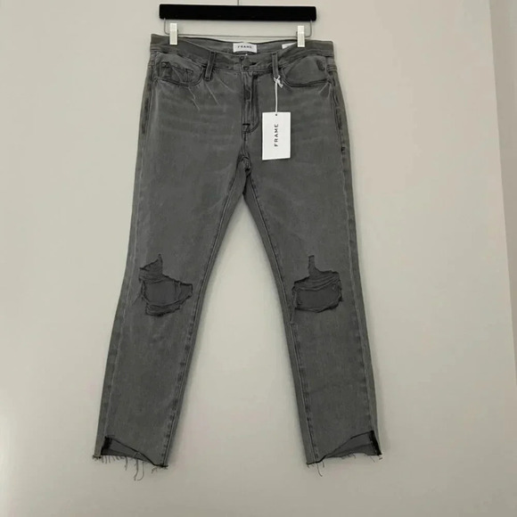 Frame Le Garcon Crop Boyfriend Jeans in Monsoon Rips Size 26 - Picture 1 of 8